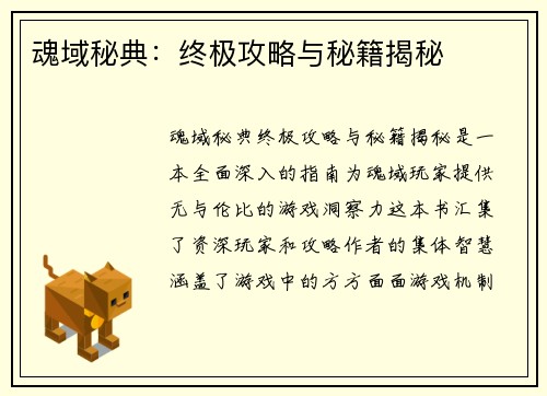 魂域秘典：终极攻略与秘籍揭秘